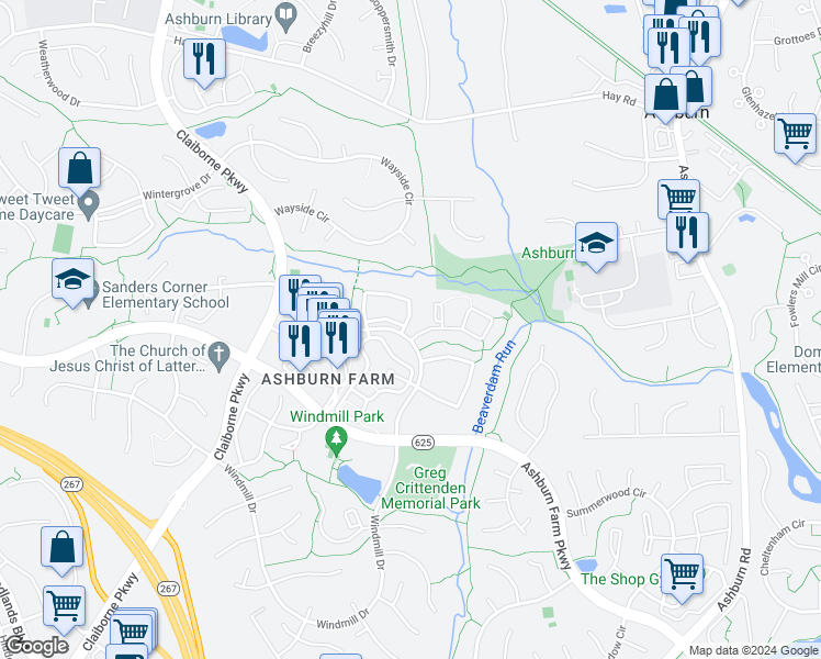 map of restaurants, bars, coffee shops, grocery stores, and more near 43508 Postrail Square in Ashburn