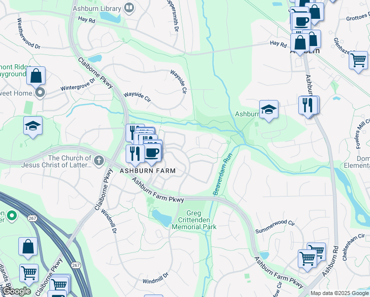 map of restaurants, bars, coffee shops, grocery stores, and more near 43508 Postrail Square in Ashburn