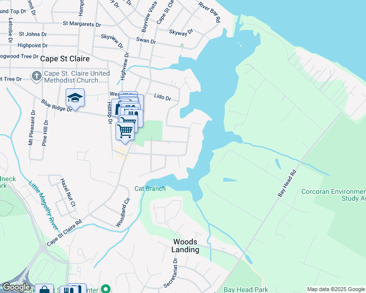 map of restaurants, bars, coffee shops, grocery stores, and more near 1105 Little Magothy View in Annapolis