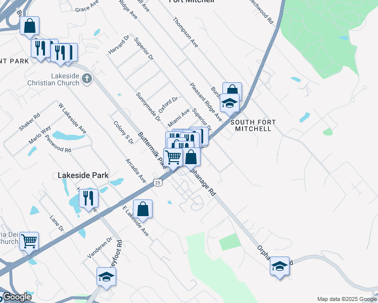 map of restaurants, bars, coffee shops, grocery stores, and more near 2469 Dixie Highway in Fort Mitchell
