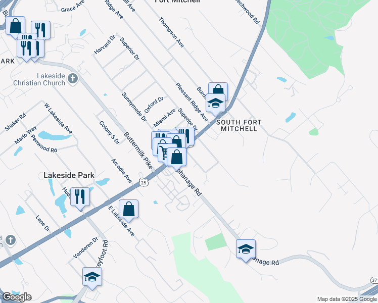 map of restaurants, bars, coffee shops, grocery stores, and more near 2469 Dixie Highway in Fort Mitchell