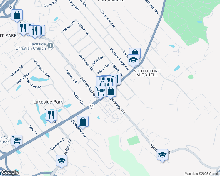 map of restaurants, bars, coffee shops, grocery stores, and more near 2469 Dixie Highway in Fort Mitchell