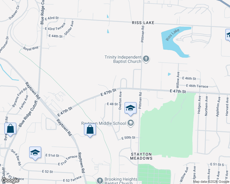 map of restaurants, bars, coffee shops, grocery stores, and more near 4701 Evanston Avenue in Kansas City