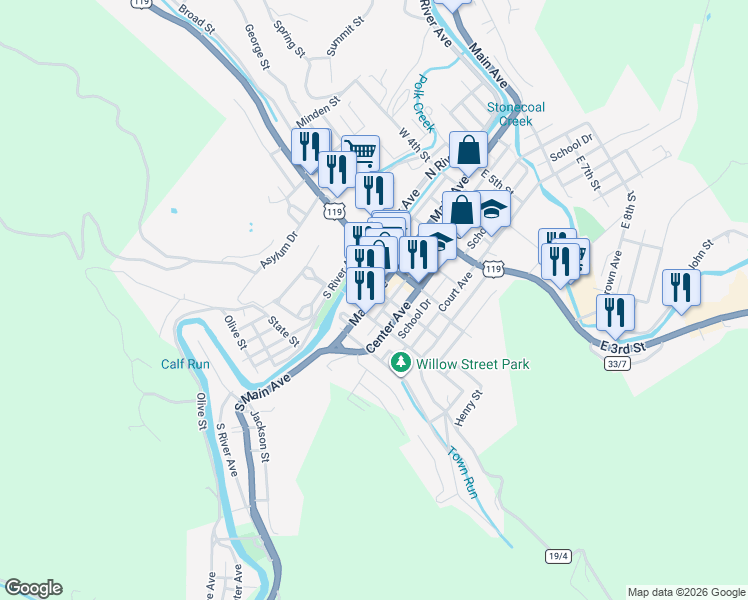 map of restaurants, bars, coffee shops, grocery stores, and more near 126 Post Office Drive in Weston