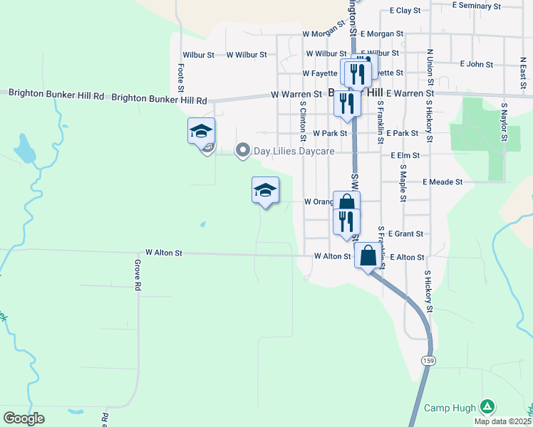 map of restaurants, bars, coffee shops, grocery stores, and more near 700 West Orange Street in Bunker Hill