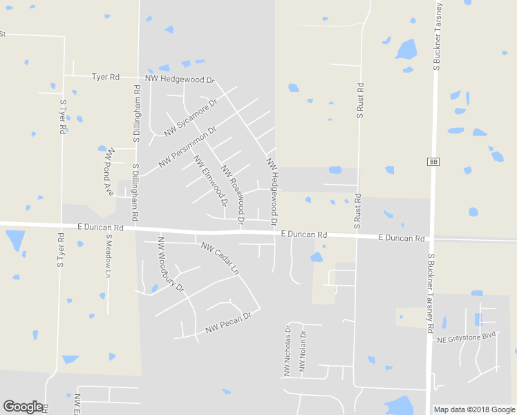 map of restaurants, bars, coffee shops, grocery stores, and more near 1819 Northwest Bradford Court in Grain Valley