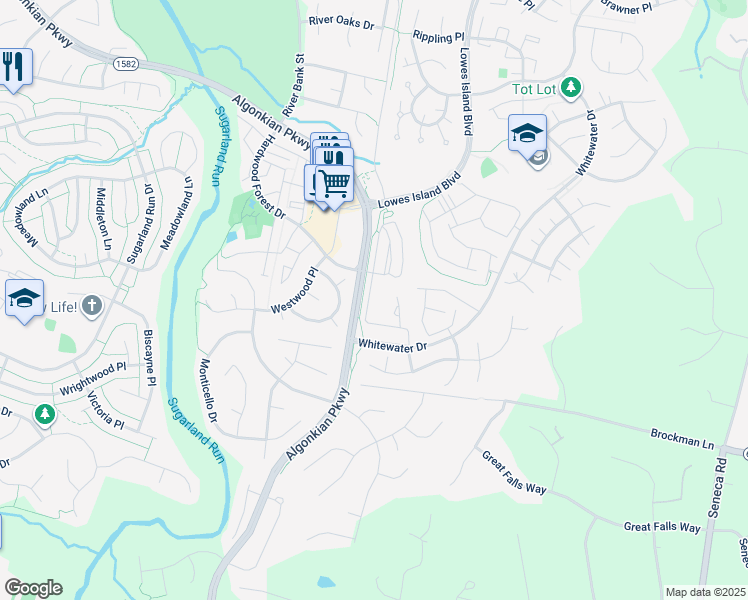 map of restaurants, bars, coffee shops, grocery stores, and more near 20874 Royal Villa Terrace in Sterling