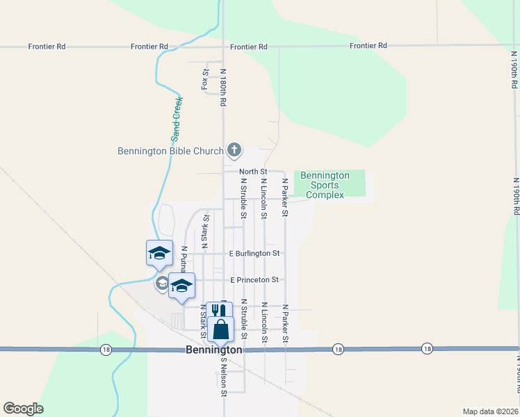 map of restaurants, bars, coffee shops, grocery stores, and more near 200-298 East Watters Street in Bennington