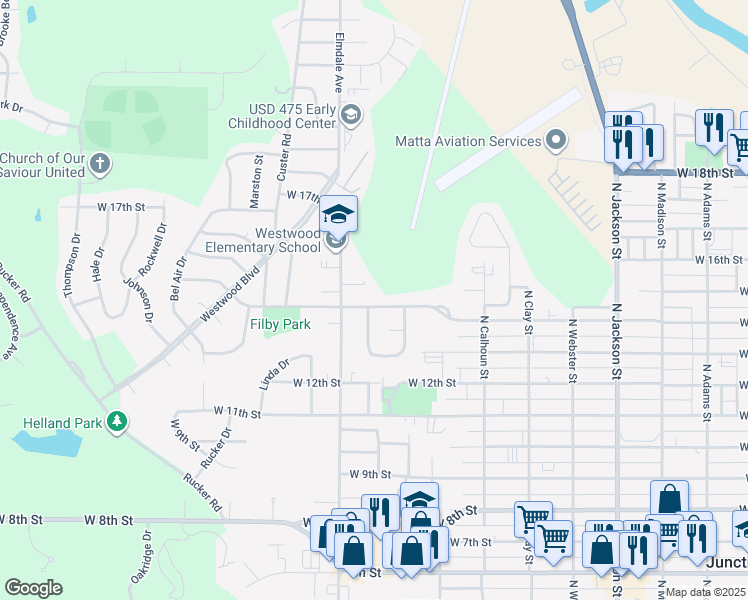 map of restaurants, bars, coffee shops, grocery stores, and more near 1016 West 14th Street in Junction City