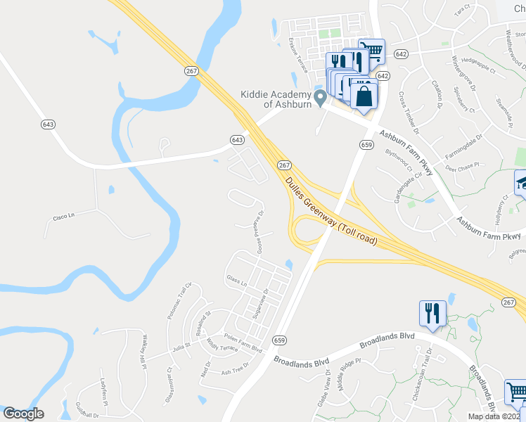 map of restaurants, bars, coffee shops, grocery stores, and more near 20967 Goose Preserve Drive in Ashburn