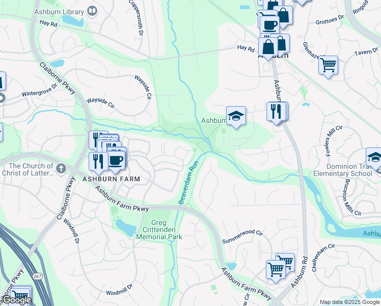 map of restaurants, bars, coffee shops, grocery stores, and more near 43559 Plantation Terrace in Ashburn