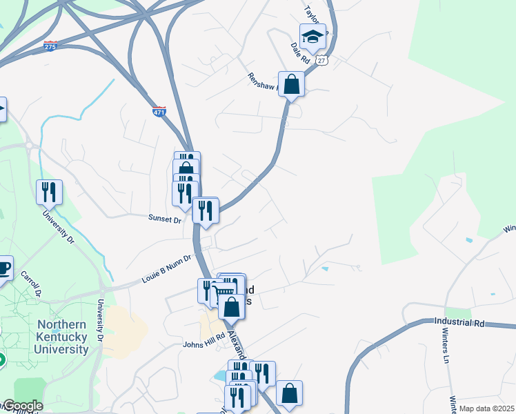 map of restaurants, bars, coffee shops, grocery stores, and more near 6 Chalon Lane in Highland Heights