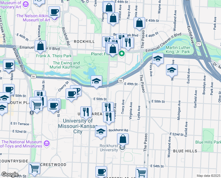 map of restaurants, bars, coffee shops, grocery stores, and more near in Kansas City