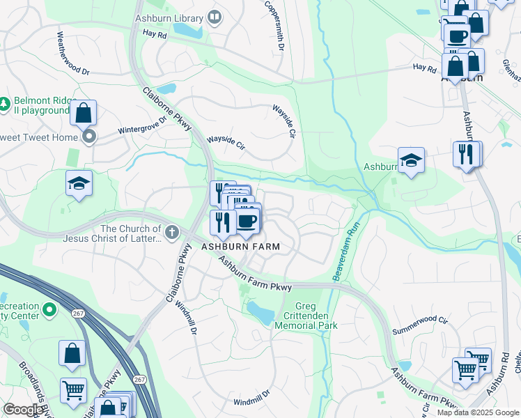 map of restaurants, bars, coffee shops, grocery stores, and more near 43400 Postrail Square in Ashburn