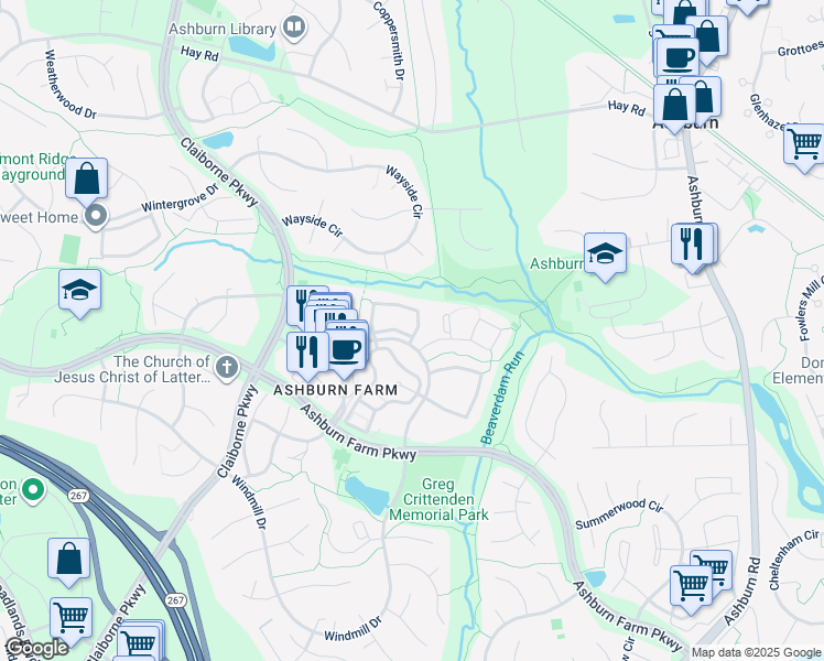 map of restaurants, bars, coffee shops, grocery stores, and more near 43501 Postrail Square in Ashburn