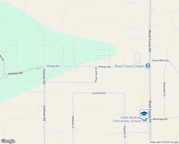 map of restaurants, bars, coffee shops, grocery stores, and more near 6225 Vessey Road in Colorado Springs