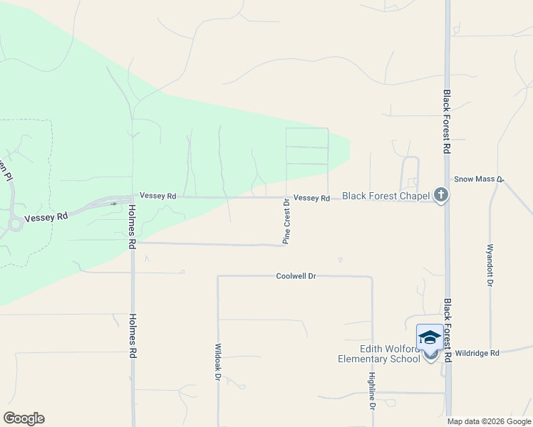 map of restaurants, bars, coffee shops, grocery stores, and more near 6225 Vessey Road in Colorado Springs