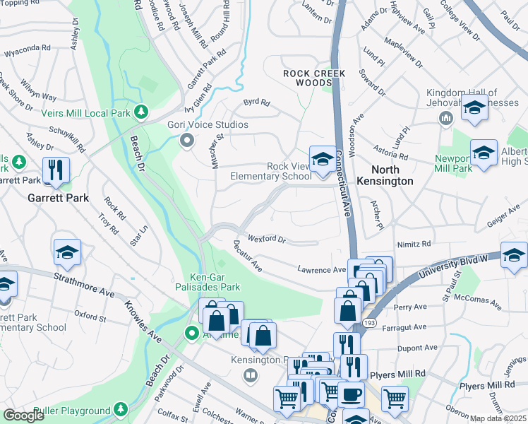 map of restaurants, bars, coffee shops, grocery stores, and more near 4102 Denfeld Avenue in Kensington