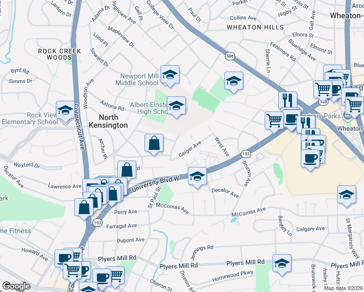 map of restaurants, bars, coffee shops, grocery stores, and more near 3311 Geiger Avenue in Kensington