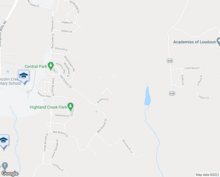 map of restaurants, bars, coffee shops, grocery stores, and more near 20922 Mcintosh Place in Leesburg