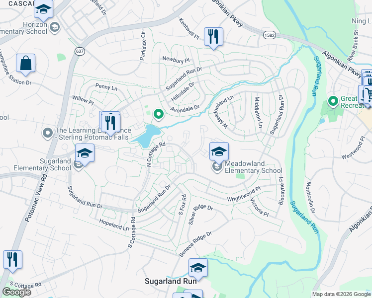 map of restaurants, bars, coffee shops, grocery stores, and more near 2 Simeon Lane in Sterling