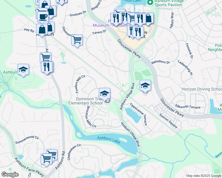 map of restaurants, bars, coffee shops, grocery stores, and more near 20937 Cox Mills Court in Ashburn
