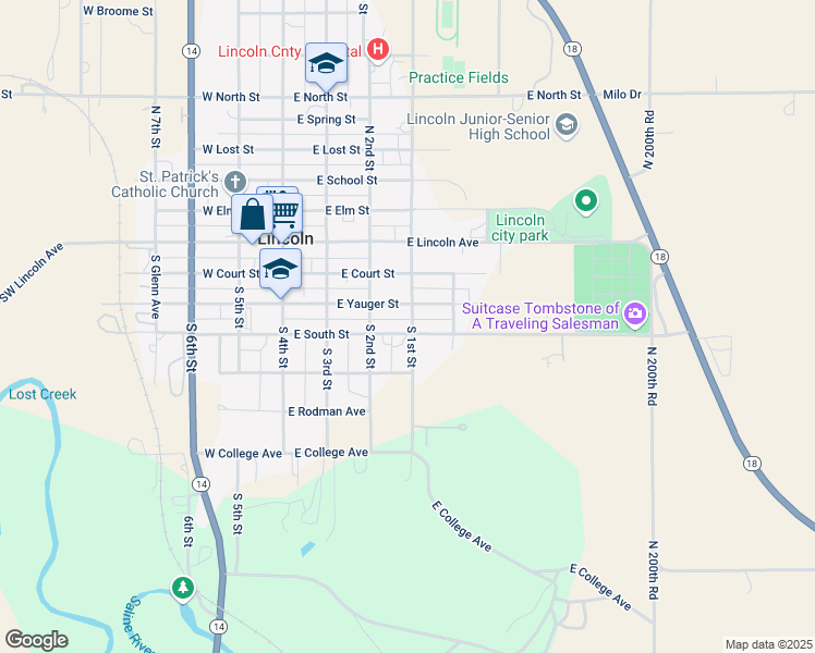map of restaurants, bars, coffee shops, grocery stores, and more near 350 East South Street in Lincoln