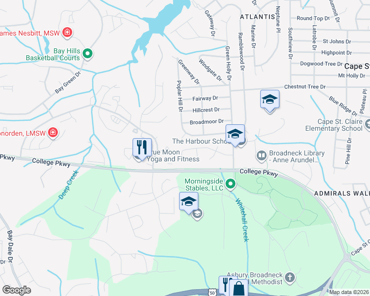 map of restaurants, bars, coffee shops, grocery stores, and more near 720 Darlow Drive in Annapolis