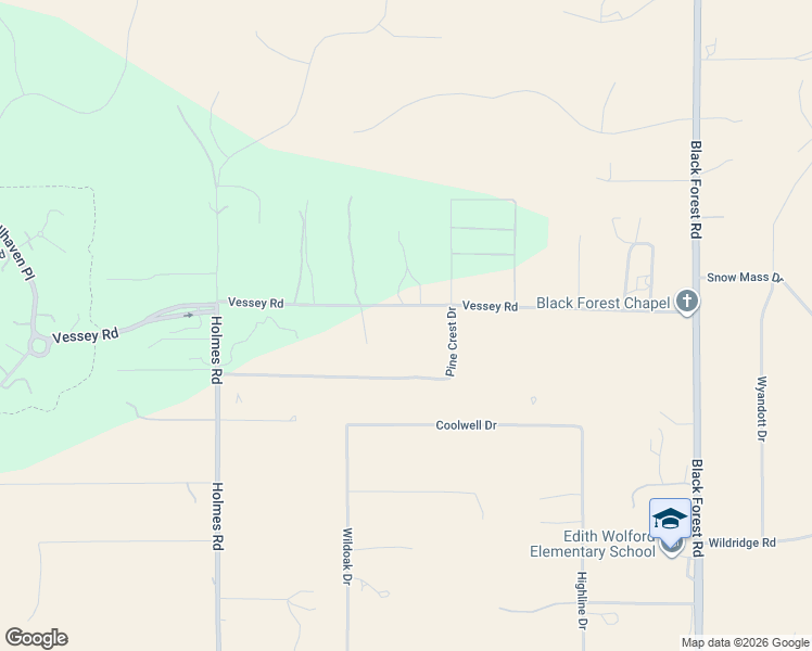 map of restaurants, bars, coffee shops, grocery stores, and more near 6225 Vessey Road in Colorado Springs
