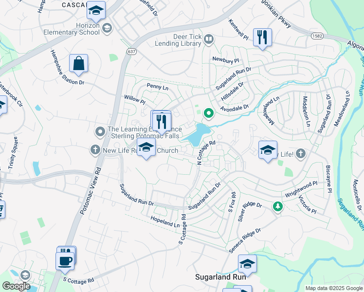 map of restaurants, bars, coffee shops, grocery stores, and more near 34 Carolina Court in Sterling