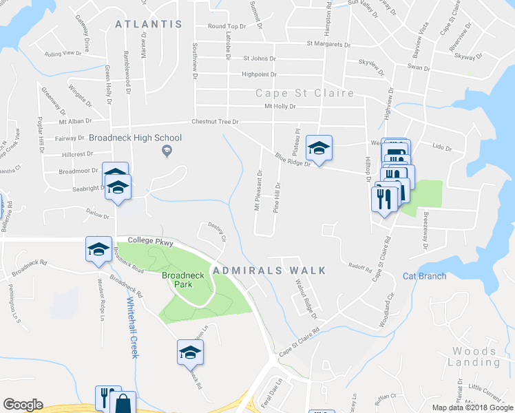 map of restaurants, bars, coffee shops, grocery stores, and more near 1251 Mount Pleasant Drive in Annapolis