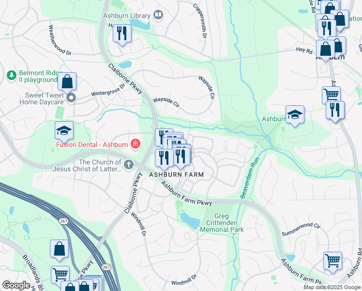 map of restaurants, bars, coffee shops, grocery stores, and more near 20952 Pioneer Ridge Terrace in Ashburn