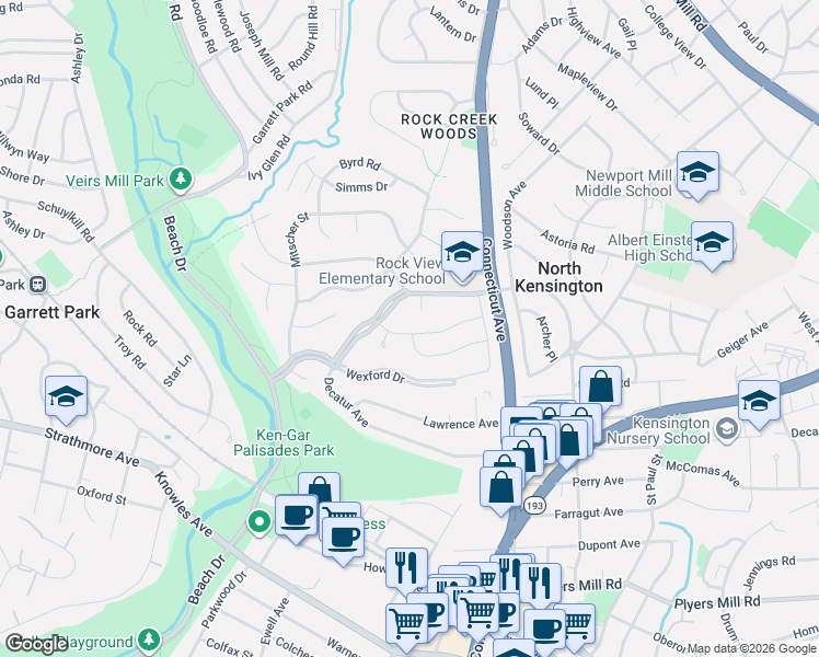 map of restaurants, bars, coffee shops, grocery stores, and more near 3929 Halsey Street in Kensington