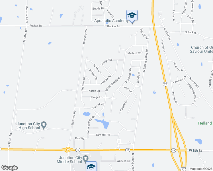 map of restaurants, bars, coffee shops, grocery stores, and more near 1708 Sutter Woods Road in Junction City