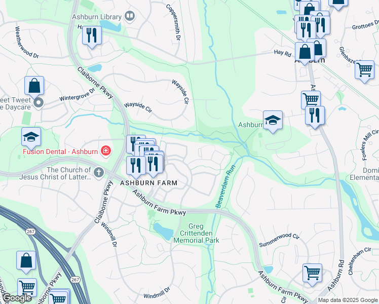 map of restaurants, bars, coffee shops, grocery stores, and more near 43494 Postrail Square in Ashburn