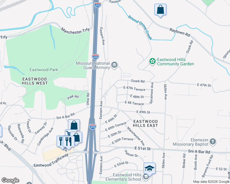 map of restaurants, bars, coffee shops, grocery stores, and more near 4738 Richmond Avenue in Kansas City