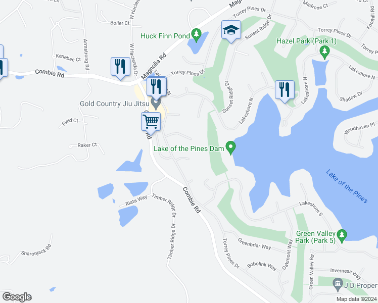 map of restaurants, bars, coffee shops, grocery stores, and more near 23592 Acacia Court in Auburn