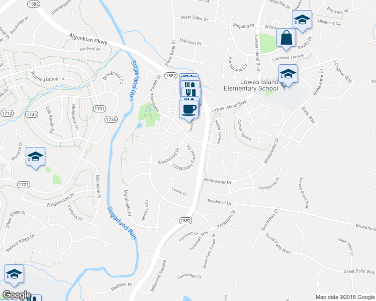 map of restaurants, bars, coffee shops, grocery stores, and more near 20863 Chippoaks Forest Circle in Sterling