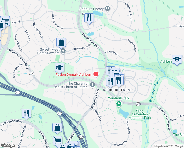 map of restaurants, bars, coffee shops, grocery stores, and more near 20999 Cedarpost Square in Ashburn