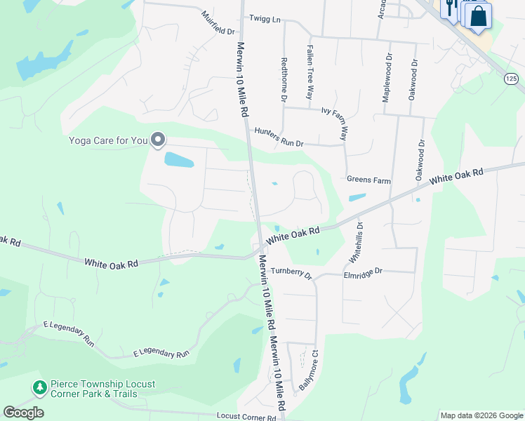 map of restaurants, bars, coffee shops, grocery stores, and more near 3620 Merwin 10 Mile Road in Cincinnati