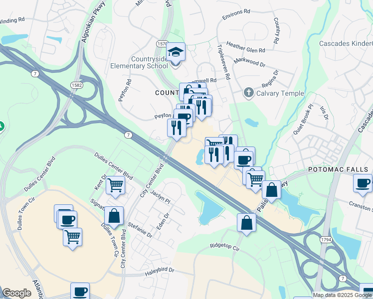 map of restaurants, bars, coffee shops, grocery stores, and more near 2 Pidgeon Hill Drive in Sterling
