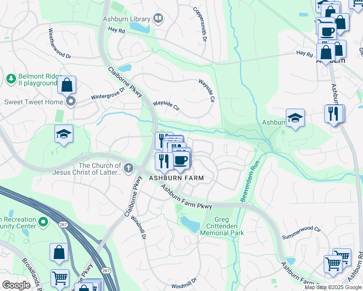 map of restaurants, bars, coffee shops, grocery stores, and more near 20944 Pioneer Ridge Terrace in Ashburn