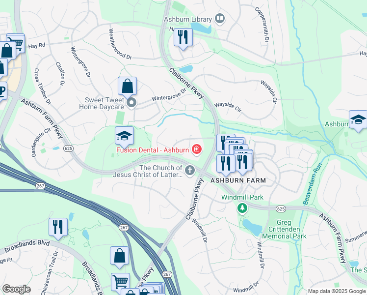 map of restaurants, bars, coffee shops, grocery stores, and more near 20903 Cedarpost Square in Ashburn