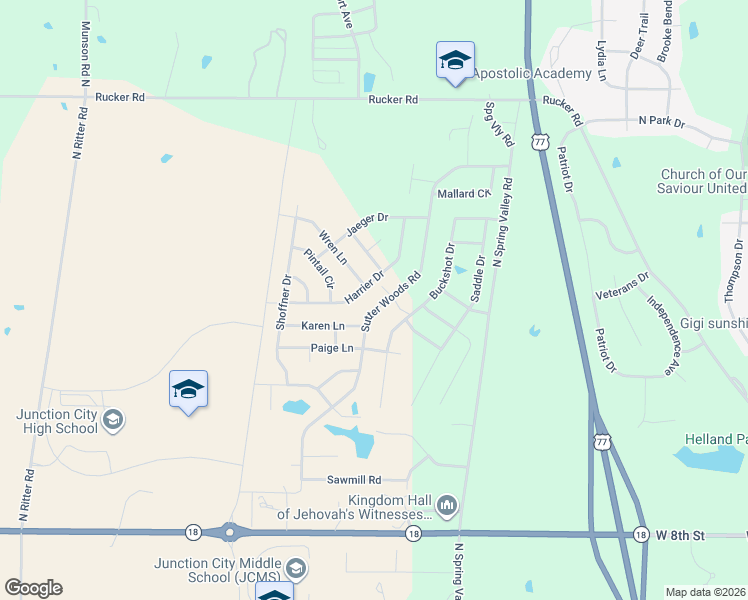 map of restaurants, bars, coffee shops, grocery stores, and more near 1716 Sutter Woods Road in Junction City