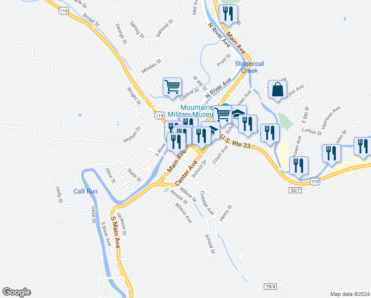 map of restaurants, bars, coffee shops, grocery stores, and more near in Weston