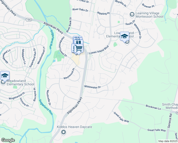 map of restaurants, bars, coffee shops, grocery stores, and more near 20745 Royal Palace Square in Sterling