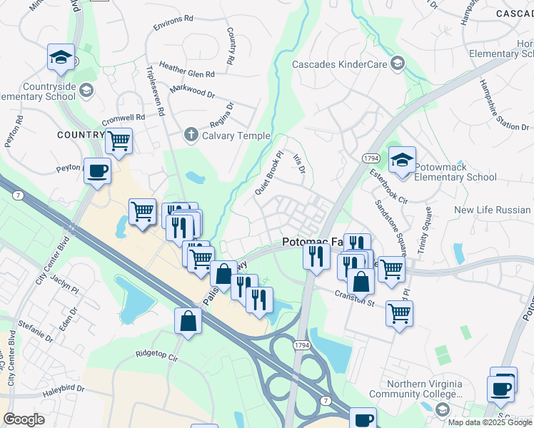 map of restaurants, bars, coffee shops, grocery stores, and more near 46140 Cecil Terrace in Sterling