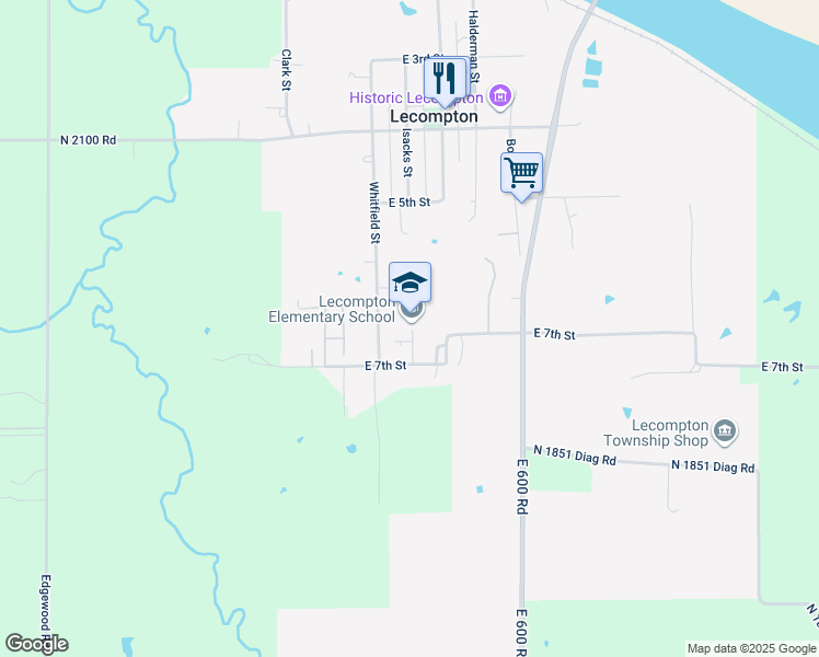 map of restaurants, bars, coffee shops, grocery stores, and more near 626 Whitfield Street in Lecompton