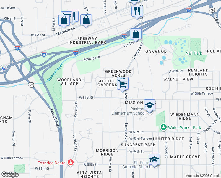 map of restaurants, bars, coffee shops, grocery stores, and more near 6522 51st Street in Mission