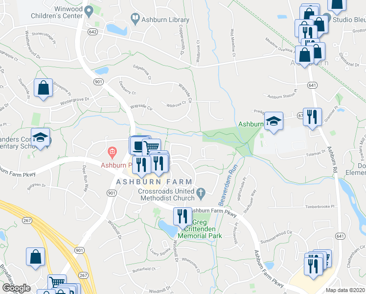 map of restaurants, bars, coffee shops, grocery stores, and more near 43457 Postrail Square in Ashburn